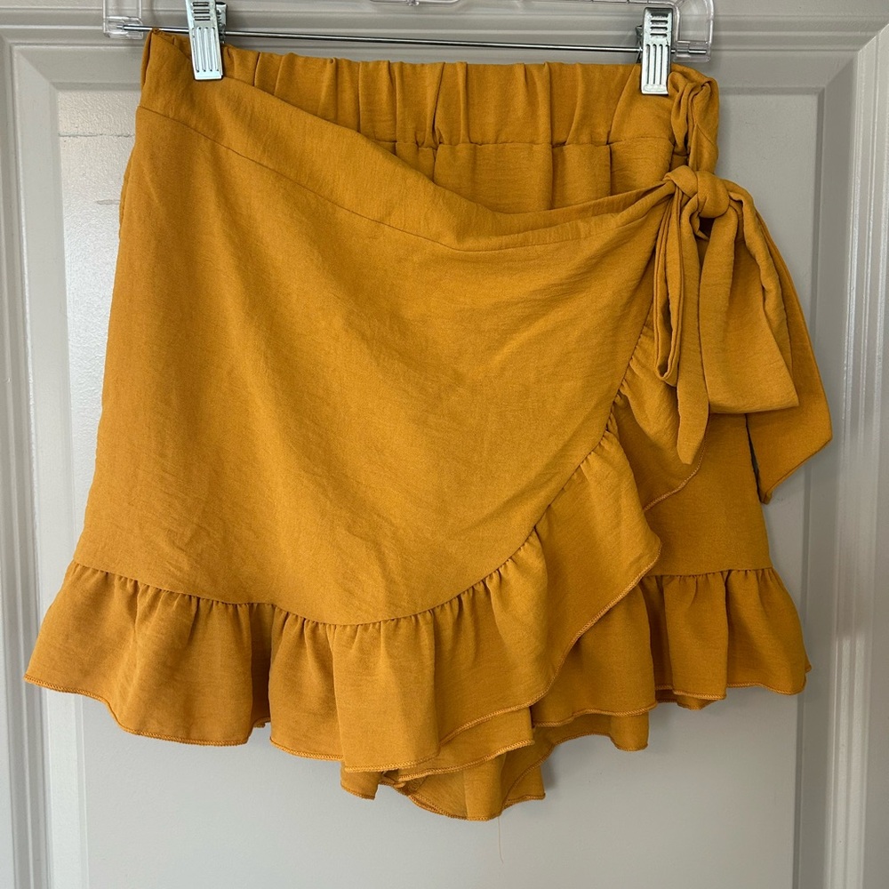 Yellow Ruffle Wrap Skort